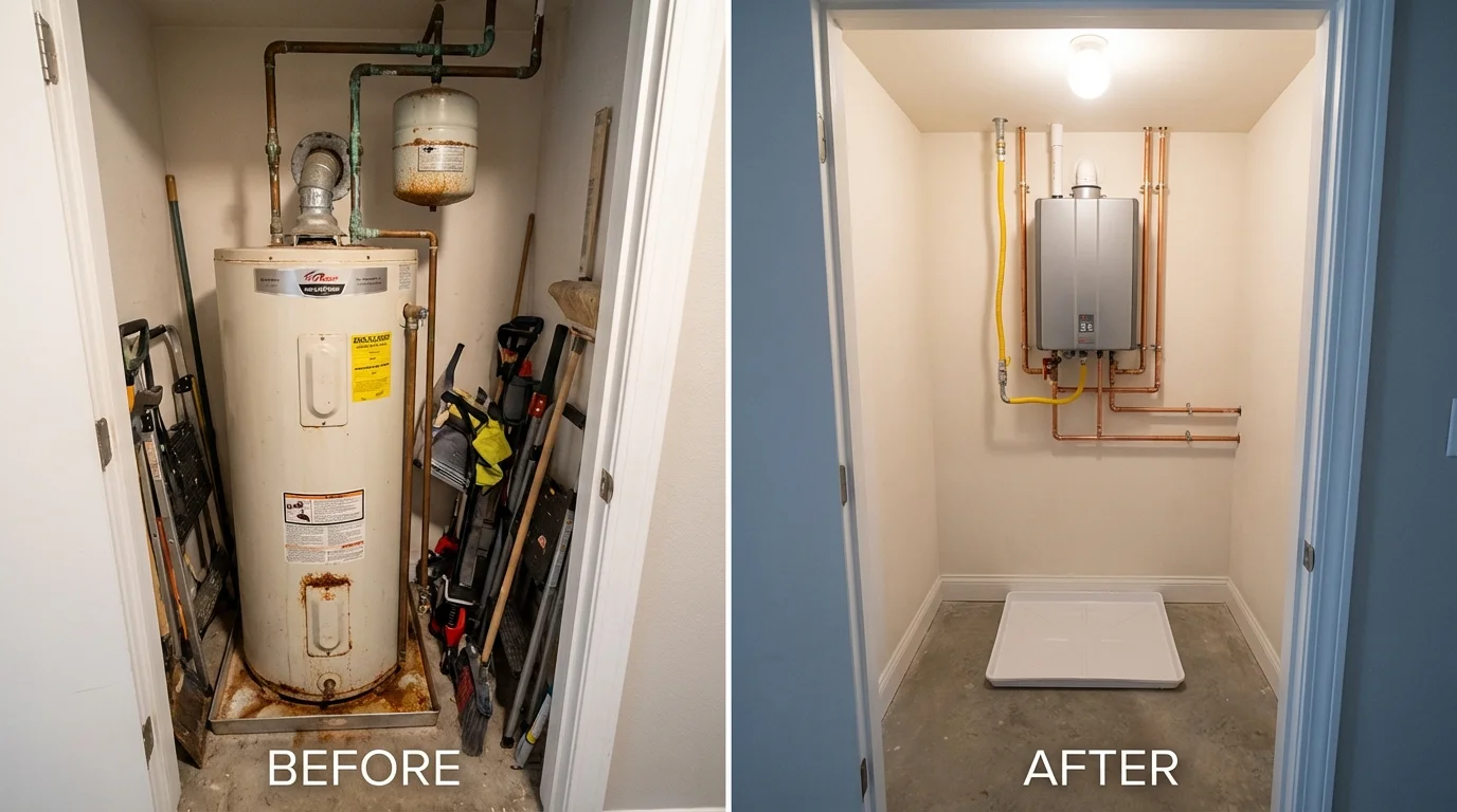 Tank water heater versus wall-mounted tankless unit comparison for Livonia, MI homeowners